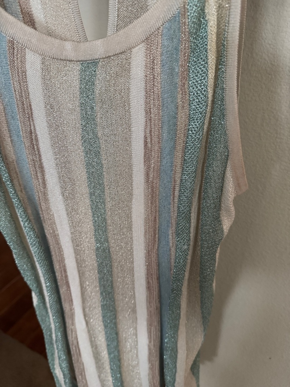 White House Black Market Cream, Teal & Beige Striped Sleeveless Tank - Picture 3 of 5